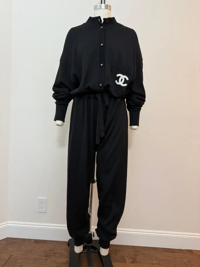 Chanel 1993 Black Jumpsuit with Logo Detail — Size 44 - Image 4