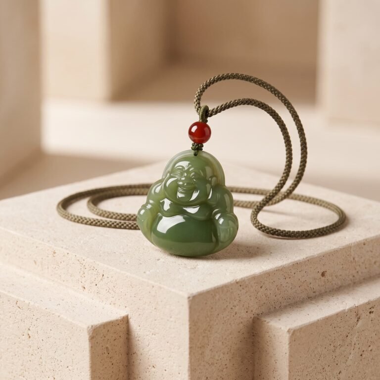 Sculpted Hetian Celadon Jade Laughing Buddha Pendant