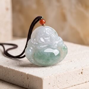 Icy Floating Green Jadeite Maitreya Buddha Pendant